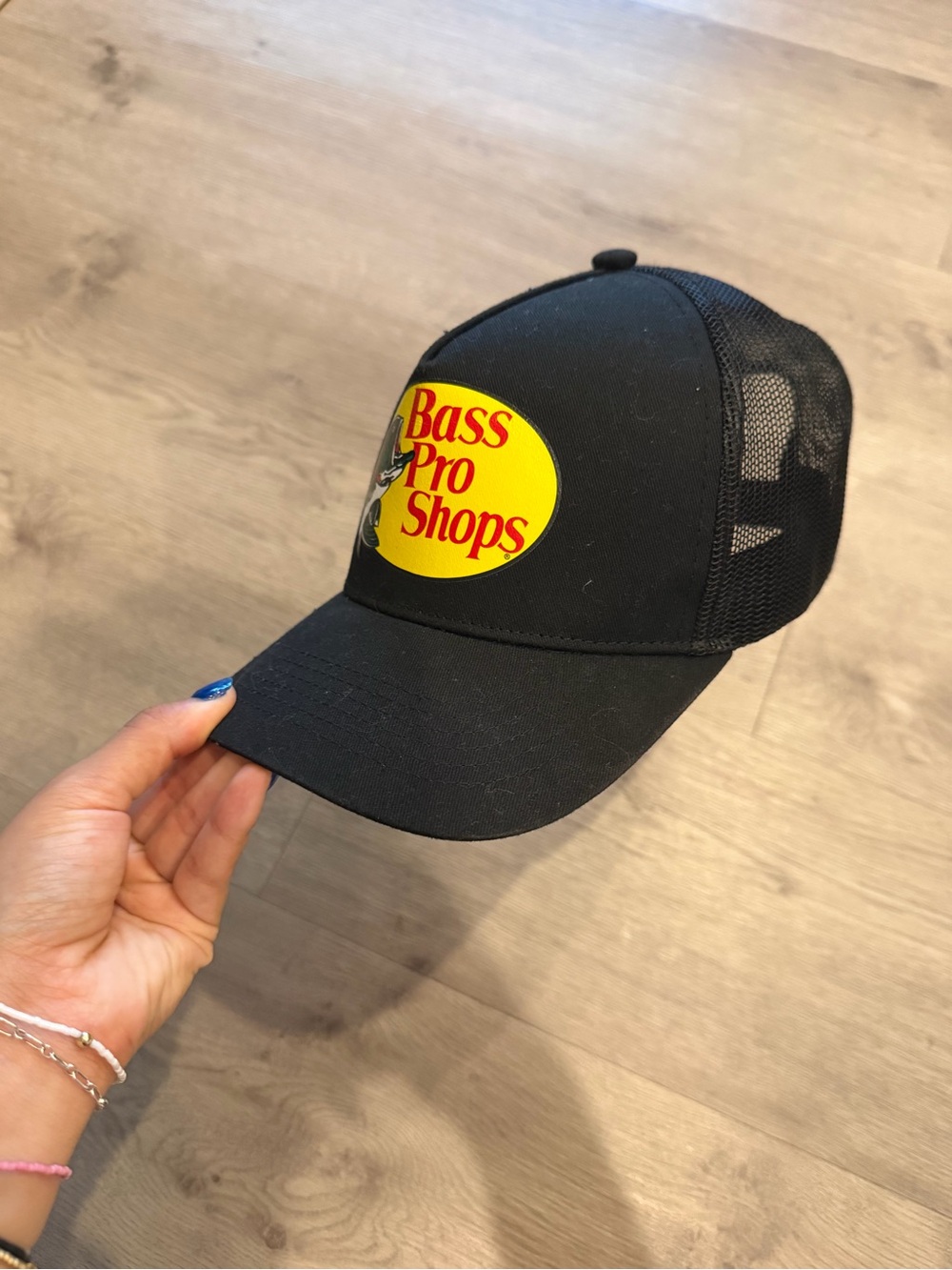 Bass Pro Shops Black Trucker Hat with Yellow and Red Logo